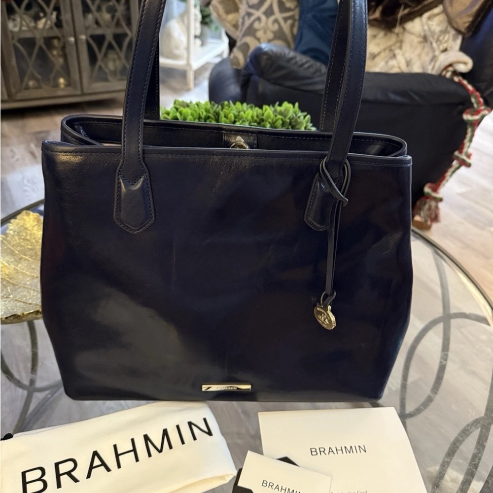 NWT Brahmin Medium Julian Navy Topsail Tote With Dust Bag